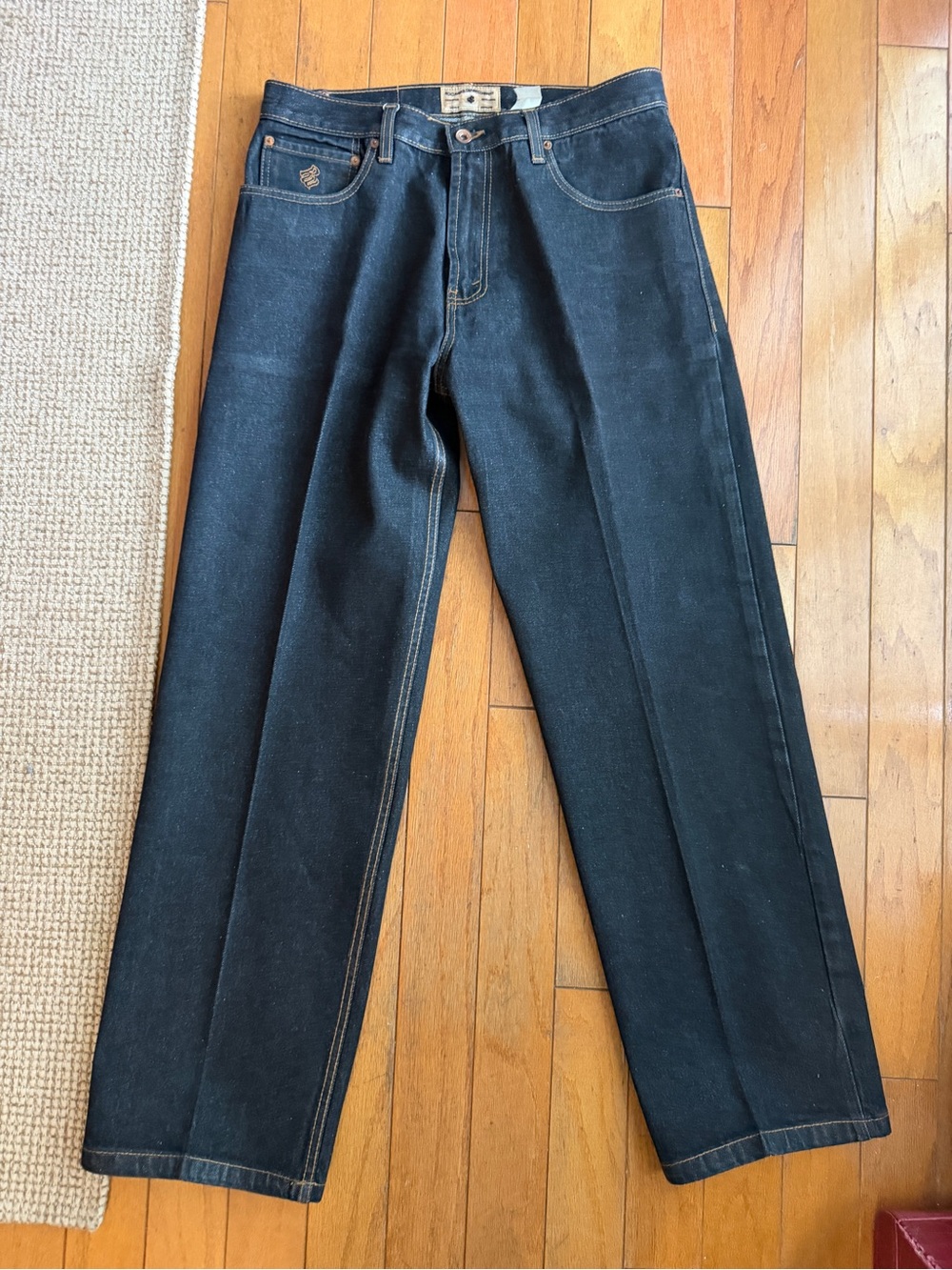 Rocawear Men's Straight Jeans - Black with Brown Stitching